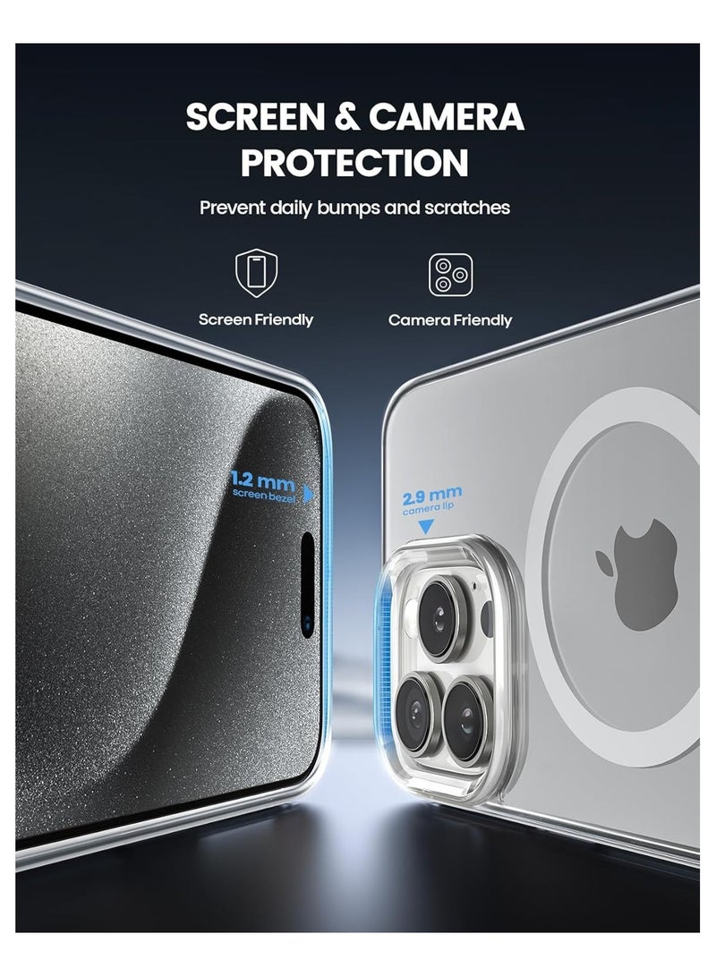 فواتير جراب iPhone 15 Pro Max Mag Safe - [تقنية محسنة مضادة للاصفرار] مغناطيس N52، رفيع للغاية، حماية من السقوط بدرجة عسكرية، حماية للشاشة والعدسة، غطاء شفاف للغاية لهاتف iPhone 15 Pro Max - Image 5