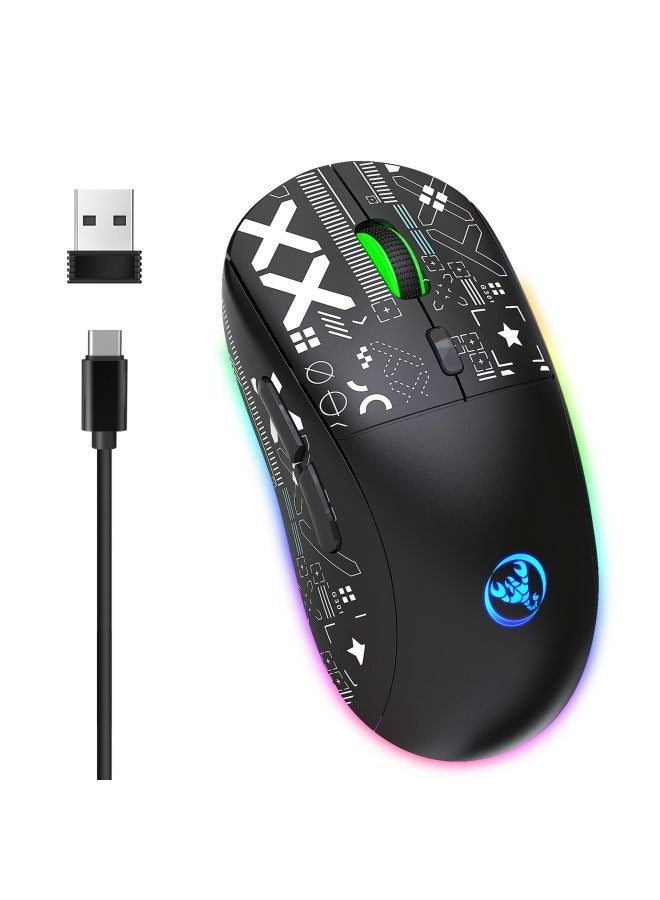 general Wireless gaming mouse RGB luminous TYPE-C charging mouse water transfer printing three-mode 2.4G dual bluetooth 5.0 - Image 1