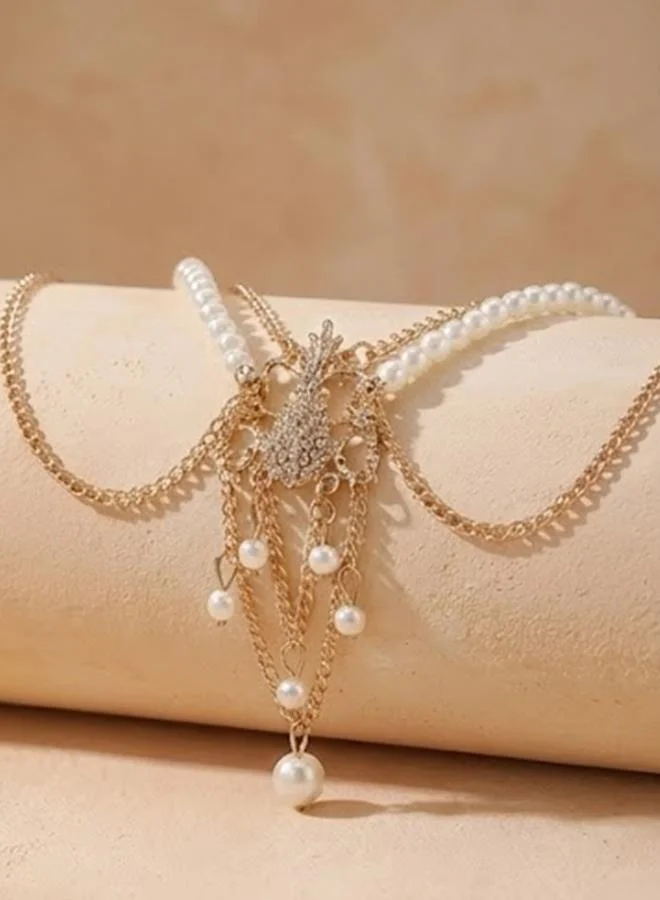 تايك تو Faux Pearl Tassel Hair Chain Accessory