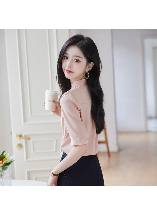 Teluoman Chiffon White Blouse For Women, Short-sleeved, Summer Ribbon, Professional, Casual, Commute, Interview Formal Wear, Ladies' Shirt - Image 5