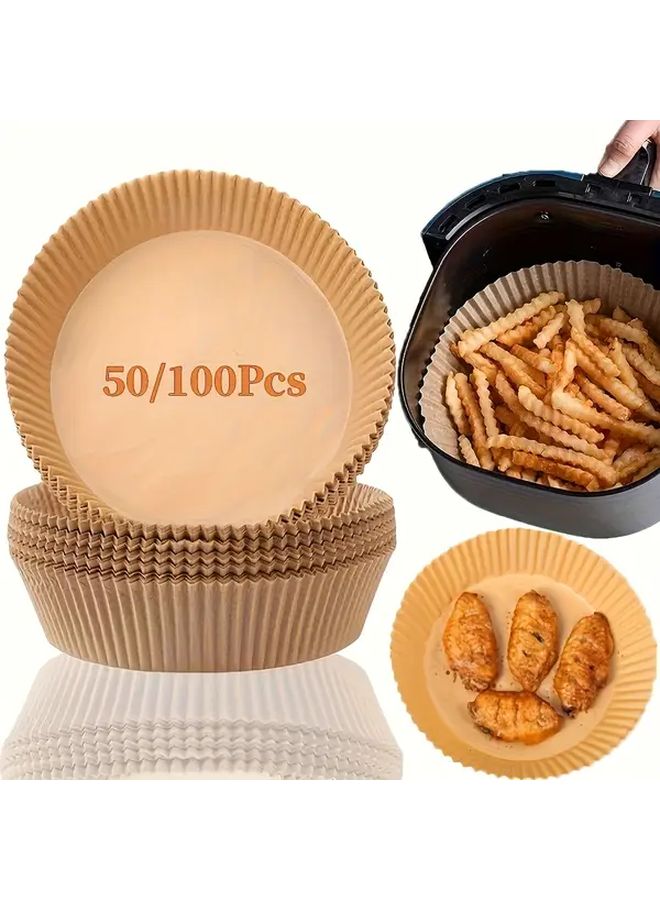 Brown Round Air Fryer Disposable Liners 50pcs Non Stick Baking Paper for Microwave Use - Image 1