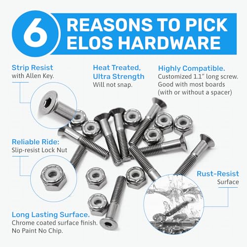 ELOS Skateboard Hardware Set. 1.1 Inch Countersunk Allen Bolts with Nylock Nut for Longboard Truck Hardware. Strong & Rust-Free. (9 Screws & 9 Nuts) - Image 2