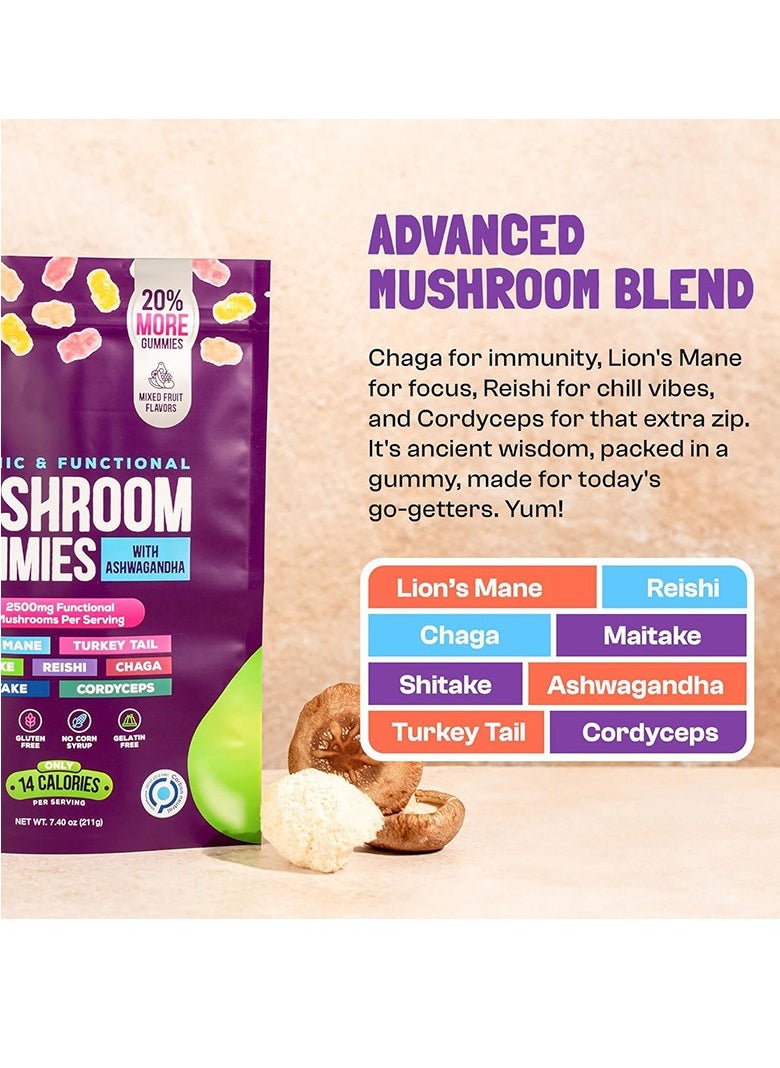 Wins Town Ashwagandha KSM-66, Reishi, Lions Mane, Shiitake, Cordyceps, Turkey Tail, Maitake, Chaga Supplement Gummies - Mixed Fruits, 80 Gummies  - Image 3