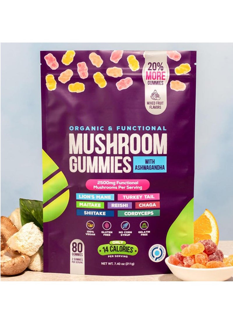 Wins Town Ashwagandha KSM-66, Reishi, Lions Mane, Shiitake, Cordyceps, Turkey Tail, Maitake, Chaga Supplement Gummies - Mixed Fruits, 80 Gummies  - Image 5