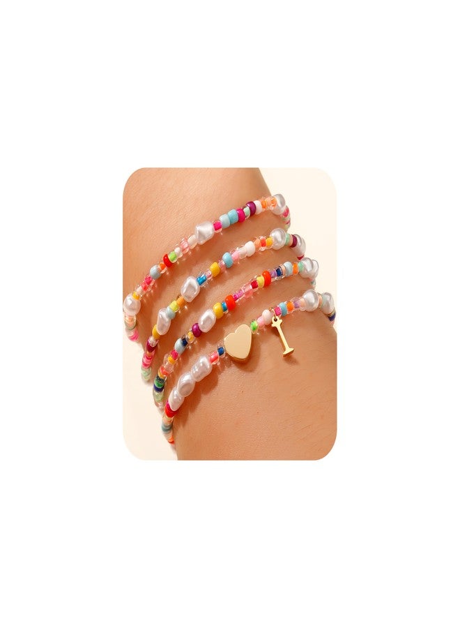 JIAOGE Gifts for Teenage Girls - I Initial Bracelets for Girls Stuff 6 7 8 9 10 11 12 Year Old Girl Birthday Gifts for Teen Girls Stackable Boho Beaded Bracelets Initial Bracelets for Women Jewelry - Image 1