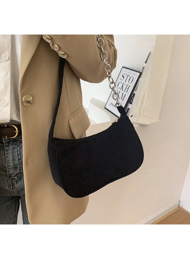 Autumn/winter Small Square Handbag Fashionable Retro Corduroy Single Shoulder Bag Stylish Underarm Breadstick Bag For Women-Color:Chain Brown  - Image 4