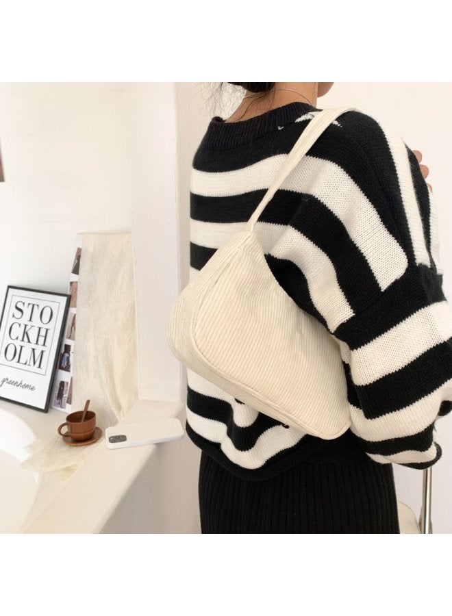Autumn/winter Small Square Handbag Fashionable Retro Corduroy Single Shoulder Bag Stylish Underarm Breadstick Bag For Women-Color:Chain Brown  - Image 3