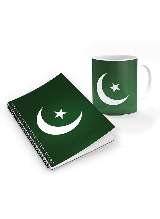 Stylizedd Designer Printed Coffee Mug + A5 Spiral Notebook Memo Notepad Journal Personalised Combo Gift Set Flag of Pakistan