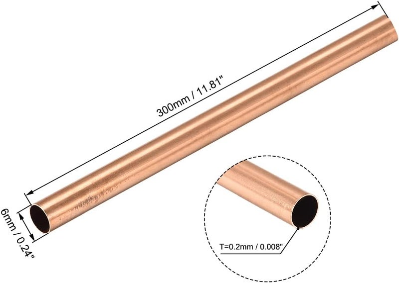 uxcell Copper Round Tube, 6mm OD 0.2mm Wall Thickness 300mm Long Straight Pipe Tubing 3 Pcs - Image 2