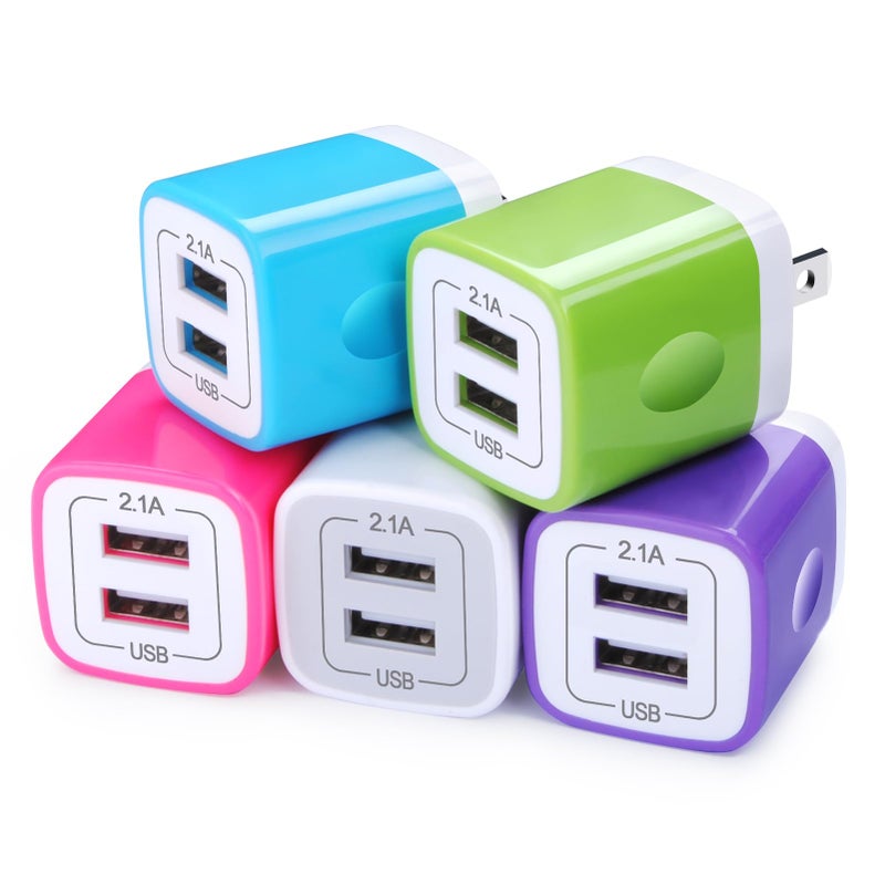 FiveBox USB Wall Charger Adapter, FiveBox 5Pack 2.1Amp Fast Dual Port Wall USB Plug Charging Block Charger Brick Cube Box for iPhone 17 Air 16e 16 Pro Max 15 14 13 12 11 Xs XR X 8 7, Samsung, Android - Image 1