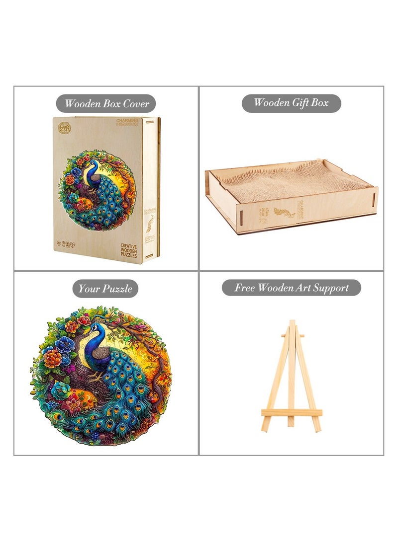 GALADUNE 200 pcs Jigsaws Puzzles for Adult & Kids Teens, Wooden Puzzles, DIY Educational Development Stress Relief Toys, Unique Ramadan Gift Souvenir, Warm Style Home Decorations, Charming Peacock Pattern - Image 4