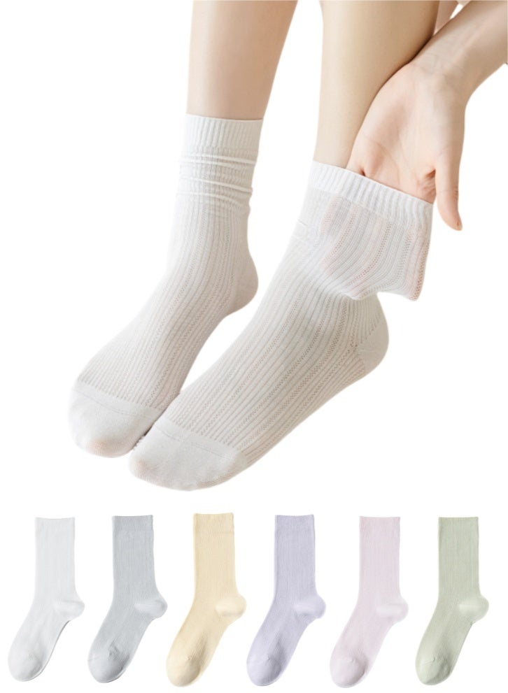 Lullaxx Lullaxx 6 Pairs Womens Crew Socks Casual Light Weight/Antibacterial/Breathable/Thin Cotton Socks,socks women,suitable for summer,white/grey/yellow/purple/pink/green  - Image 1