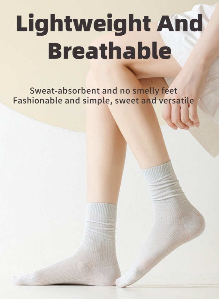 Lullaxx Lullaxx 6 Pairs Womens Crew Socks Casual Light Weight/Antibacterial/Breathable/Thin Cotton Socks,socks women,suitable for summer,white/grey/yellow/purple/pink/green  - Image 2