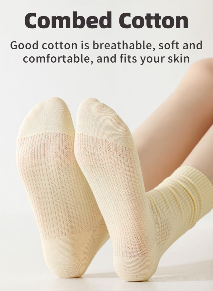 Lullaxx Lullaxx 6 Pairs Womens Crew Socks Casual Light Weight/Antibacterial/Breathable/Thin Cotton Socks,socks women,suitable for summer,white/grey/yellow/purple/pink/green  - Image 5