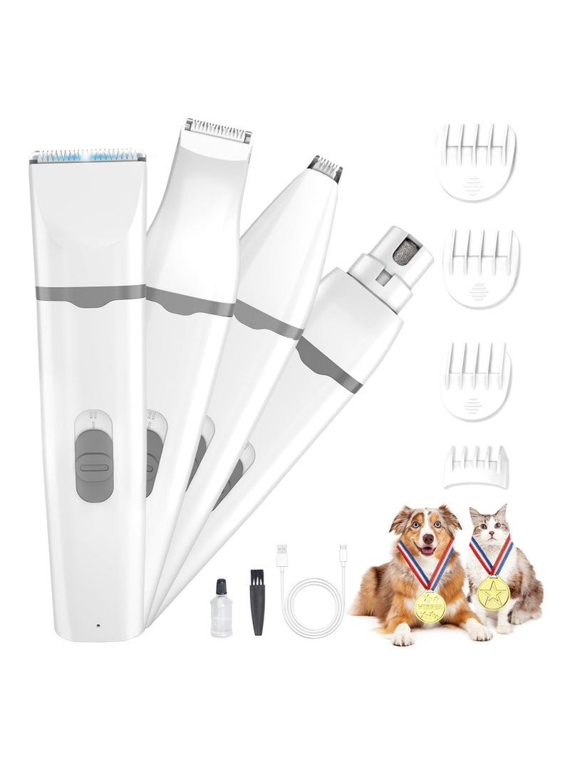 AirYoung ماكينة قص شعر لاسلكية منخفضة الضوضاء للكلاب والقطط - مجموعة العناية مع مبرد أظافر، ماكينة قص شعر كهربائية 4 في 1 للكفوف والأذنين والعينين والوجه، باللون الرمادي - Image 1