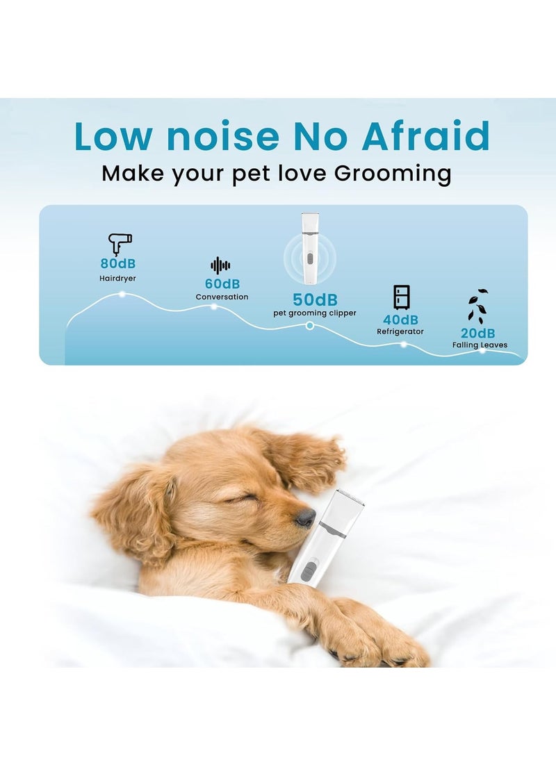 AirYoung ماكينة قص شعر لاسلكية منخفضة الضوضاء للكلاب والقطط - مجموعة العناية مع مبرد أظافر، ماكينة قص شعر كهربائية 4 في 1 للكفوف والأذنين والعينين والوجه، باللون الرمادي - Image 3