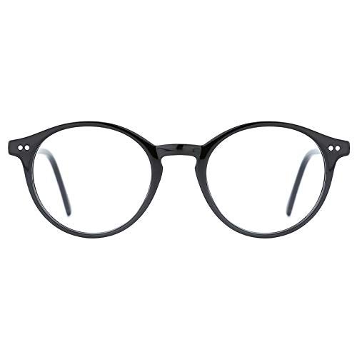 TIJN Blue Light Blocking Glasses Men Women Vintage Thick Round Rim Frame Eyeglasses (03. Black) - Image 1