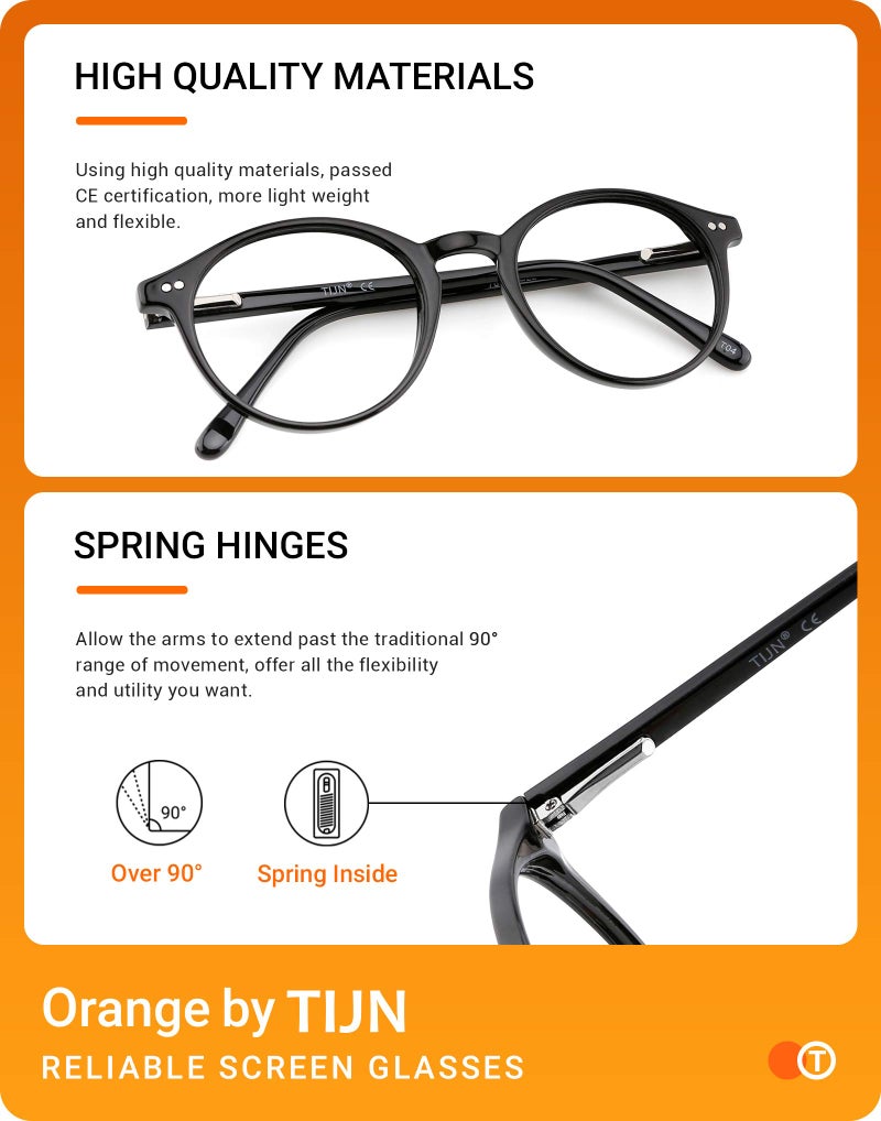 TIJN Blue Light Blocking Glasses Men Women Vintage Thick Round Rim Frame Eyeglasses (03. Black) - Image 5