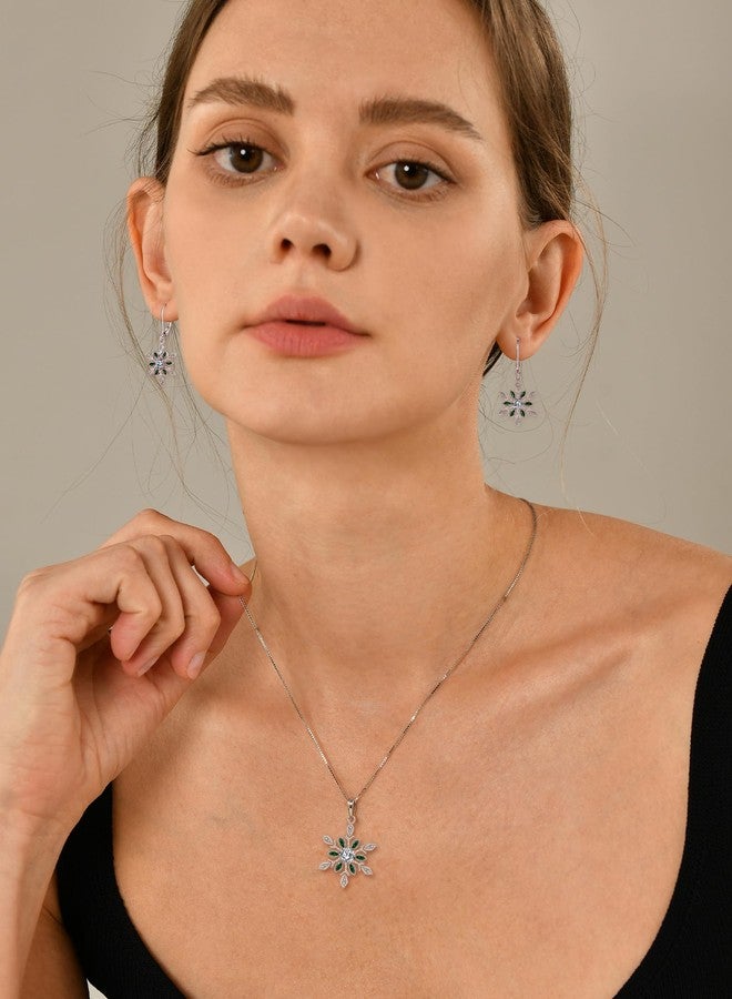 YL Blue Aquamarine Snowflake Christmas Winter Earrings for Women, Solid Sterling Silver 18K White Gold Plated Created Birthstone Dangle Leverback Jewelry - Image 3