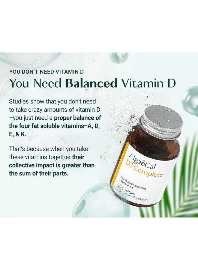 ALGAECAL 4-in-1 Vitamin D3 K2 Complete - ADK Vitamin Supplement, Enhanced Immune Support & Bone Health with D3 K2, A, & E - Whole Body Wellness & Bone Strength, 60 Easy-Swallow Softgels, Made in USA - Image 2