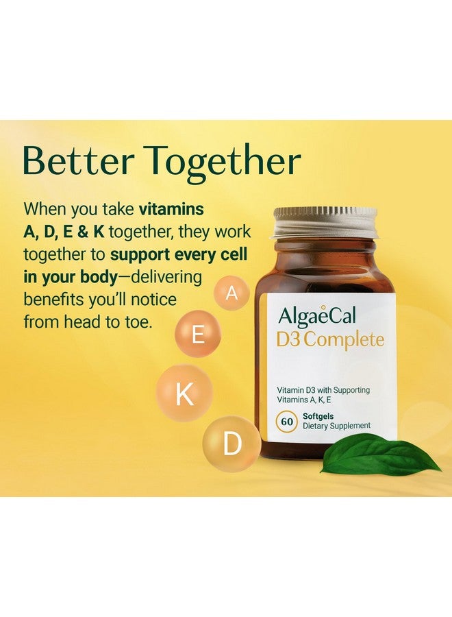 ALGAECAL 4-in-1 Vitamin D3 K2 Complete - ADK Vitamin Supplement, Enhanced Immune Support & Bone Health with D3 K2, A, & E - Whole Body Wellness & Bone Strength, 60 Easy-Swallow Softgels, Made in USA - Image 3