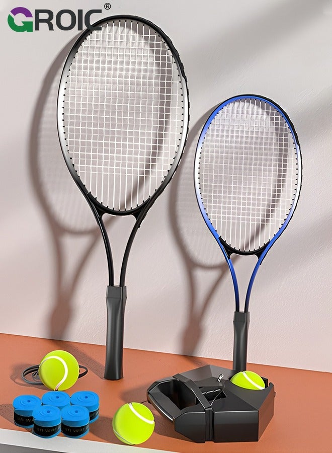 GROIC مجموعة مدرب التنس 11 قطعة، معدات تدريب التنس للأب والطفل مع قاعدة مدرب بدون حقن ماء، 2 مضرب تنس للأب والطفل، 3 كرات، 5 لفافات يد - Image 1