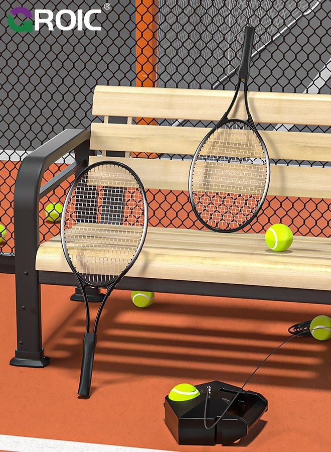 GROIC مجموعة مدرب التنس 11 قطعة، معدات تدريب التنس للأب والطفل مع قاعدة مدرب بدون حقن ماء، 2 مضرب تنس للأب والطفل، 3 كرات، 5 لفافات يد - Image 2