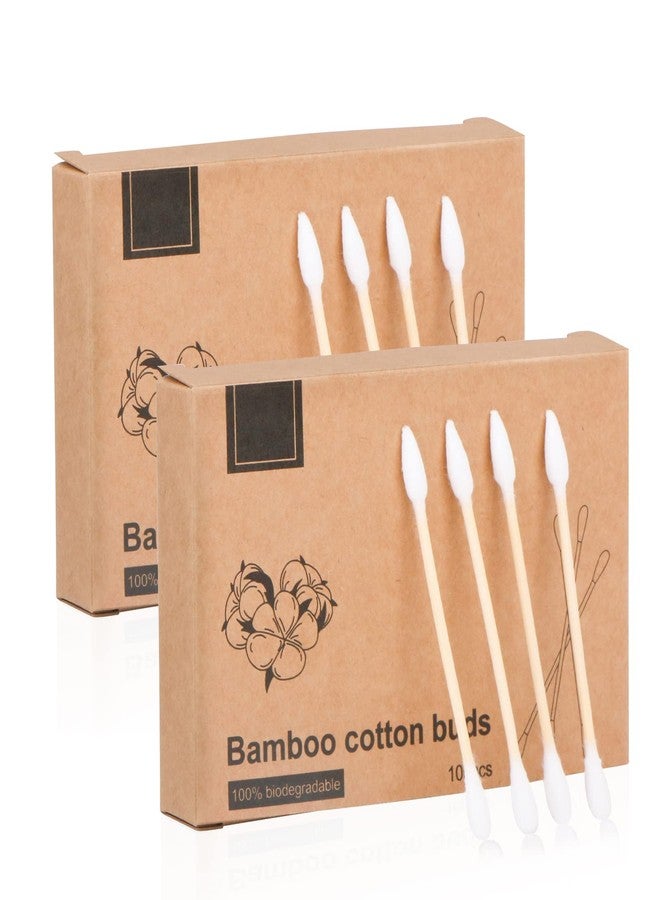 يوسينج أعواد قطنية من الخيزران الطبيعي، صديقة للبيئة وقابلة للتحلل الحيوي - مريحة وناعمة، أعواد أذن مزدوجة خالية من البلاستيك لتنظيف الأذنين والمكياج وإزالة الأوساخ والأعمال اليدوية والرسم (أبيض - 200 قطعة) - Image 1