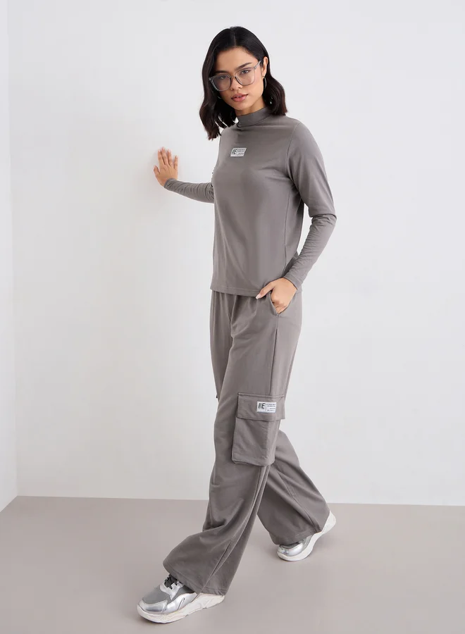 Styli Women Patch Detail T-Shirt and Cargo Joggers Co-Ords