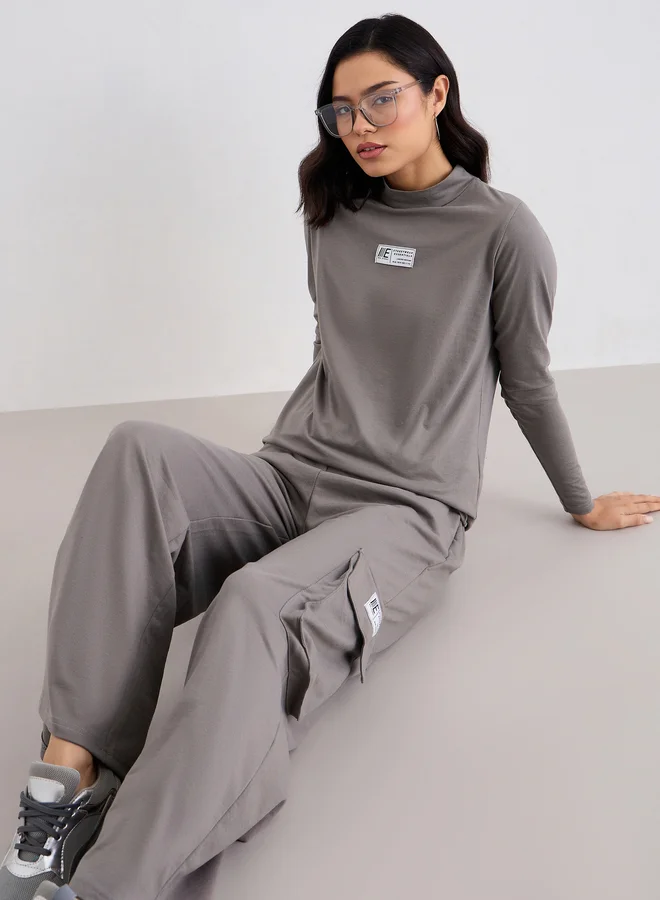 Styli  Styli Women Patch Detail T-Shirt and Cargo Joggers Co-Ords for Women | Best Price UAE