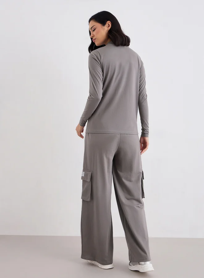 Styli  Styli Women Patch Detail T-Shirt and Cargo Joggers Co-Ords for Women | Best Price UAE