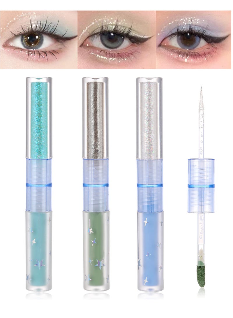 SYOSI Liquid Matte Eye Shadow 2 in 1 Long Lasting Glitter Shimmer Quick Drying Easy to Apply Makeup 3 Pcs High Pigmented Velvet Cream Eyeshadow Eyeliner Stick  - Image 1