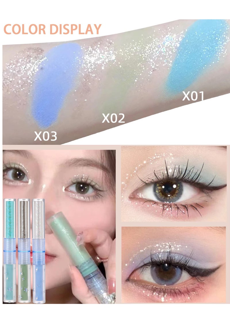 SYOSI Liquid Matte Eye Shadow 2 in 1 Long Lasting Glitter Shimmer Quick Drying Easy to Apply Makeup 3 Pcs High Pigmented Velvet Cream Eyeshadow Eyeliner Stick  - Image 5