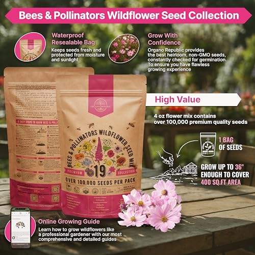 Organo Republic 19 Annual & Perennial Wildflower Seeds Mix for Indoor and Outdoors, Attract Bees & Butterflies. 100,000+ Non-GMO, Heirloom Wildflower Garden Seeds, 4oz Packet for Growing Wild Flowers - Image 2