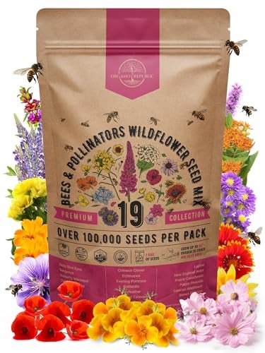 Organo Republic 19 Annual & Perennial Wildflower Seeds Mix for Indoor and Outdoors, Attract Bees & Butterflies. 100,000+ Non-GMO, Heirloom Wildflower Garden Seeds, 4oz Packet for Growing Wild Flowers - Image 1