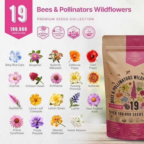 Organo Republic 19 Annual & Perennial Wildflower Seeds Mix for Indoor and Outdoors, Attract Bees & Butterflies. 100,000+ Non-GMO, Heirloom Wildflower Garden Seeds, 4oz Packet for Growing Wild Flowers - Image 3