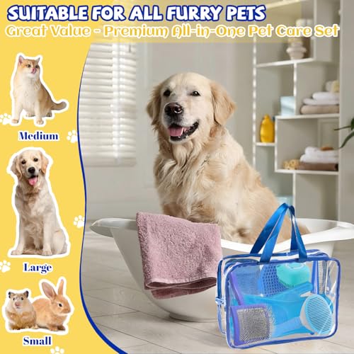 Grnheat 8PCS Dog Slicker Brush for Dogs Grooming Kit,Bath Grooming Kit for Pets,Hair Brush Set with Towel,Washing Gloves,Slicker Comb,and Shampoo Scrubber Brush for Small and Large Dogs and Cats(Blue) - Image 4