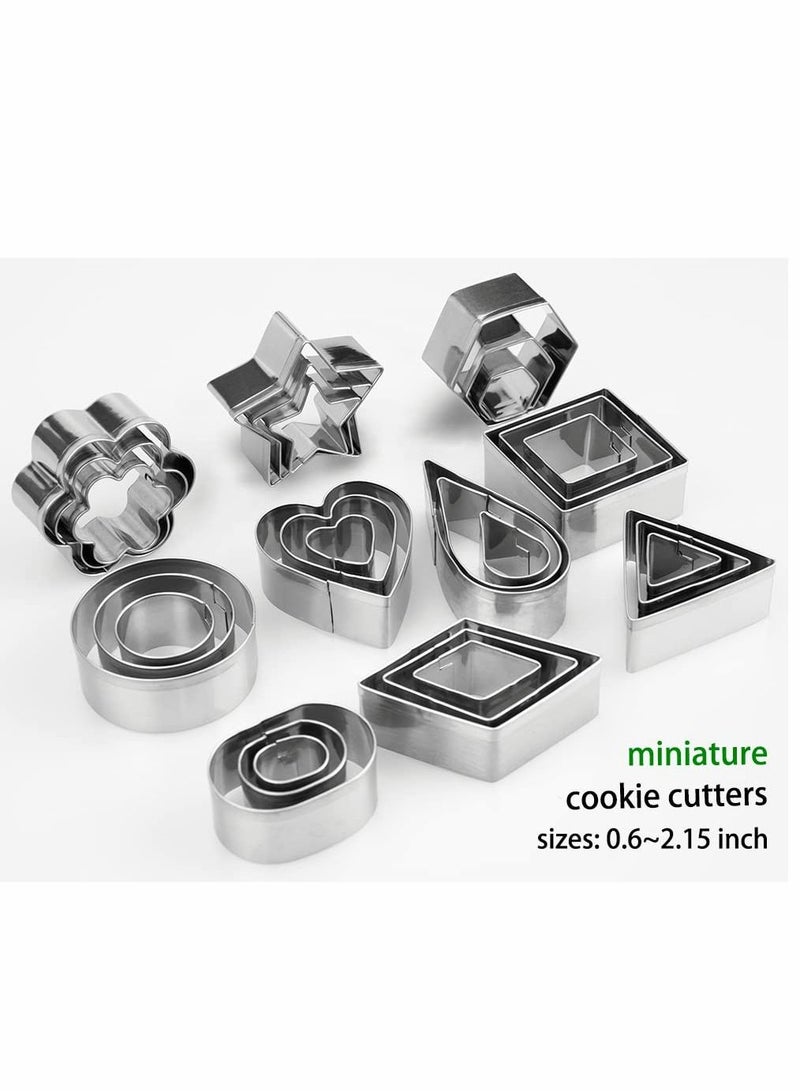 Mini Cookie Cutters Set, 30Pcs Heart Star Flower Round Square Hexagon Oval Diamond Shapes Cookie Cutters, Polymer Clay Cutters - Image 4
