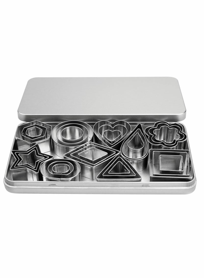 Mini Cookie Cutters Set, 30Pcs Heart Star Flower Round Square Hexagon Oval Diamond Shapes Cookie Cutters, Polymer Clay Cutters - Image 1
