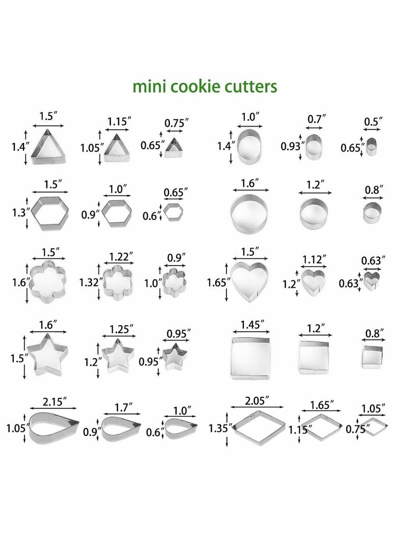 Mini Cookie Cutters Set, 30Pcs Heart Star Flower Round Square Hexagon Oval Diamond Shapes Cookie Cutters, Polymer Clay Cutters - Image 3