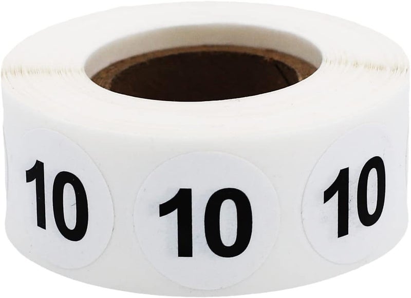 InStockLabels.com White with Black Number 10 Circle Dot Stickers, 3/4 Inch Round, 500 Labels on a Roll for Organization and Inventory - Semi-Gloss Finish - Made in The USA - Image 1