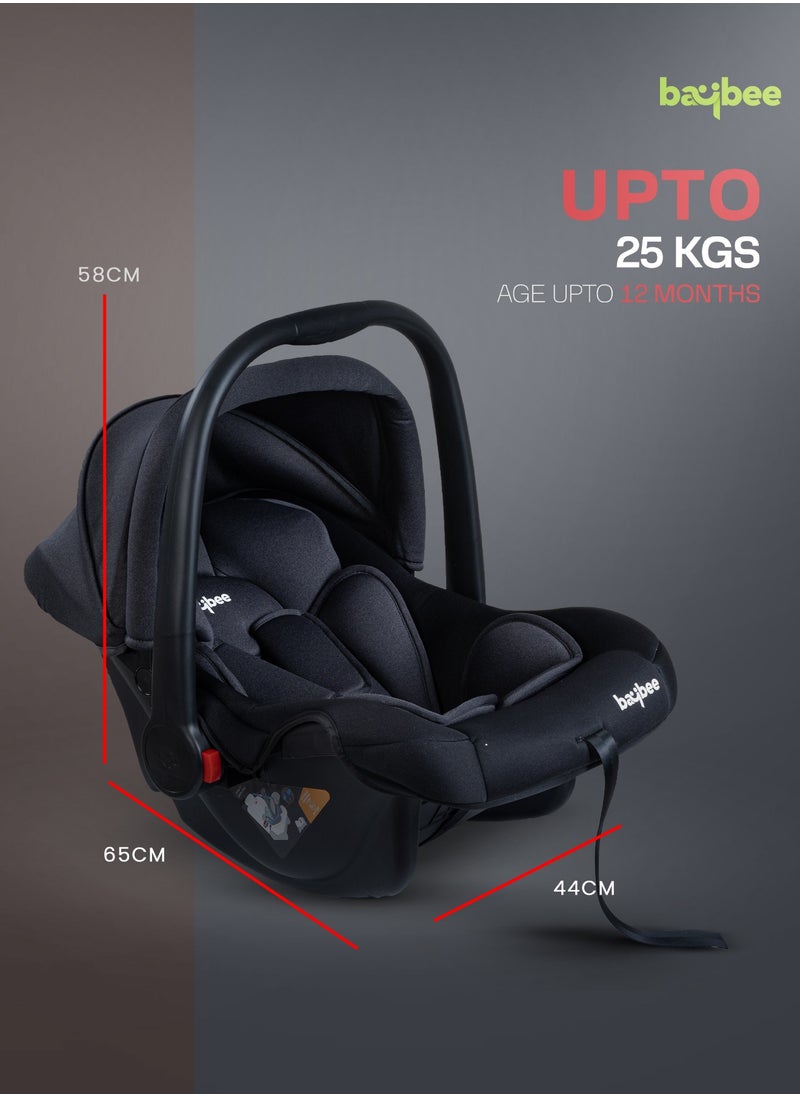 BAYBEE - 3 in 1 Multi Purpose Baby Carry Cot n Car Seat with Handle, Canopy, Adjustable Handle, 3 Point Safety Belt Rocker for Infant Baby Carry Cot for New Born Baby 0 to 15 Months Black - Image 1