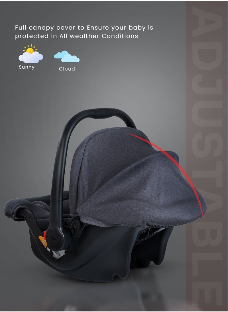 BAYBEE - 3 in 1 Multi Purpose Baby Carry Cot n Car Seat with Handle, Canopy, Adjustable Handle, 3 Point Safety Belt Rocker for Infant Baby Carry Cot for New Born Baby 0 to 15 Months Black - Image 1