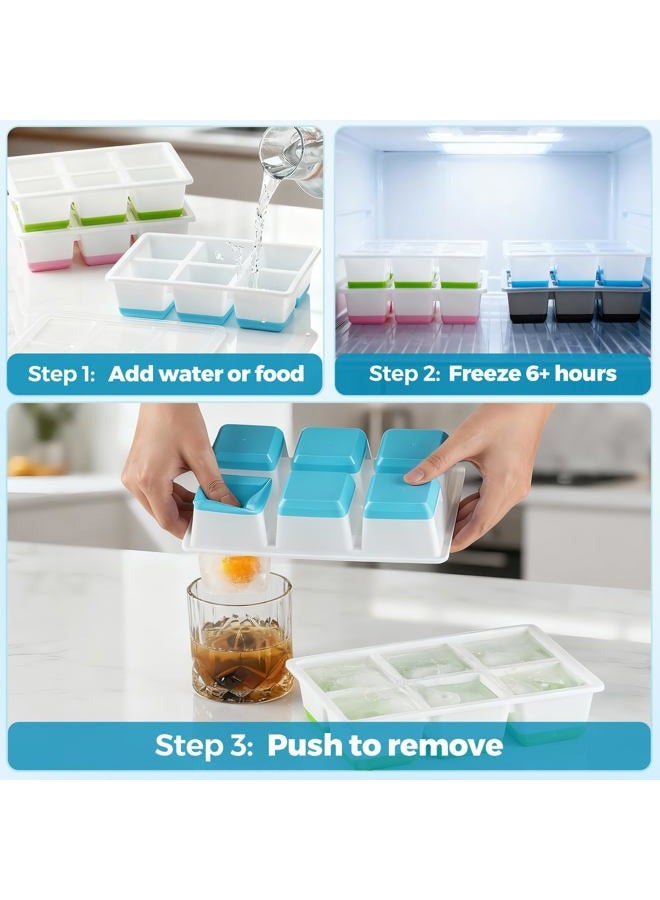 Jrisbo Large Ice Cube Tray with Lid, JRISBO Silicone Ice Cube Mould 6cm Extra Big & BPA Free & Easy Release (2 Blue) - Image 4