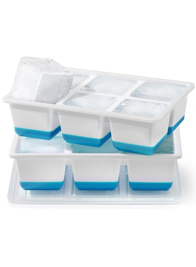 Jrisbo Large Ice Cube Tray with Lid, JRISBO Silicone Ice Cube Mould 6cm Extra Big & BPA Free & Easy Release (2 Blue) - Image 1