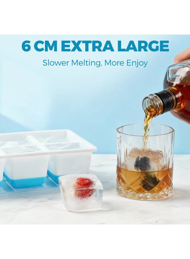 Jrisbo Large Ice Cube Tray with Lid, JRISBO Silicone Ice Cube Mould 6cm Extra Big & BPA Free & Easy Release (2 Blue) - Image 3