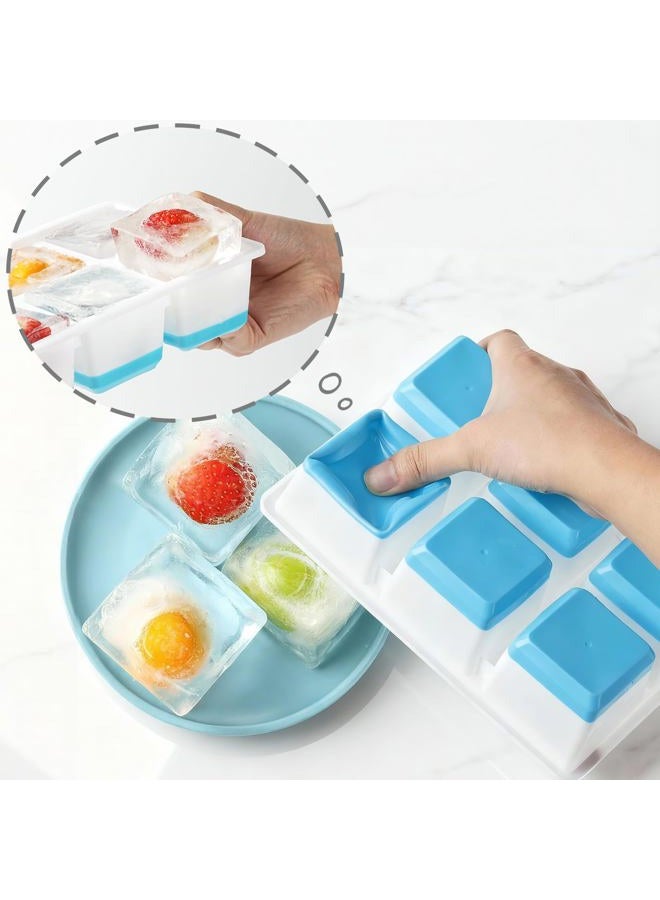 Jrisbo Large Ice Cube Tray with Lid, JRISBO Silicone Ice Cube Mould 6cm Extra Big & BPA Free & Easy Release (2 Blue) - Image 2