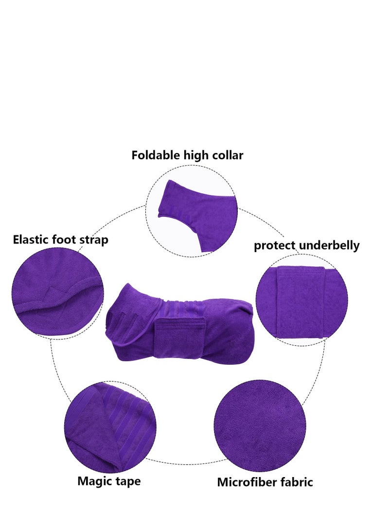 SYOSI Dog Drying Coat Dry Fast Dog Bag Dog Bathrobe Towel Microfibre Fast Drying Super Absorbent Pet Dog Cat Bath Robe Towel Luxuriously Soft Purple L - Image 3
