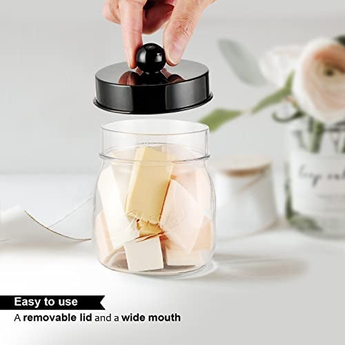 SheeChung Farmhouse Decor Apothecary Jar Set,Mason Jar Bathroom Vanity Storage Organizer Canister - Qtip Holder Plastic Acrylic Jar for Cotton Swabs,Cotton Pads,Floss Picks,Paper Clips,Hair Clips(2 Pack,Black) - Image 3