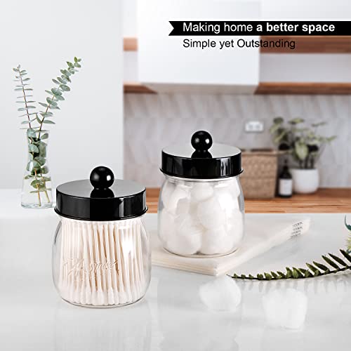 SheeChung Farmhouse Decor Apothecary Jar Set,Mason Jar Bathroom Vanity Storage Organizer Canister - Qtip Holder Plastic Acrylic Jar for Cotton Swabs,Cotton Pads,Floss Picks,Paper Clips,Hair Clips(2 Pack,Black) - Image 4